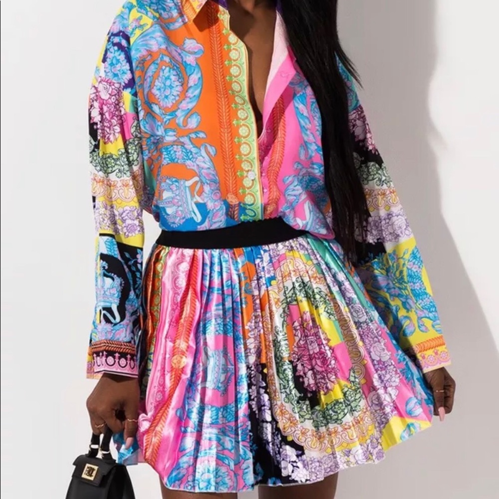 Two piece blouse and skirt